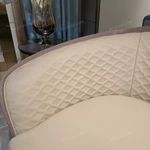 Beige Leather Sofa Set with Diamond Quilted Craftsmanship & Pyramid Studded Gold Stainless Steel Trim